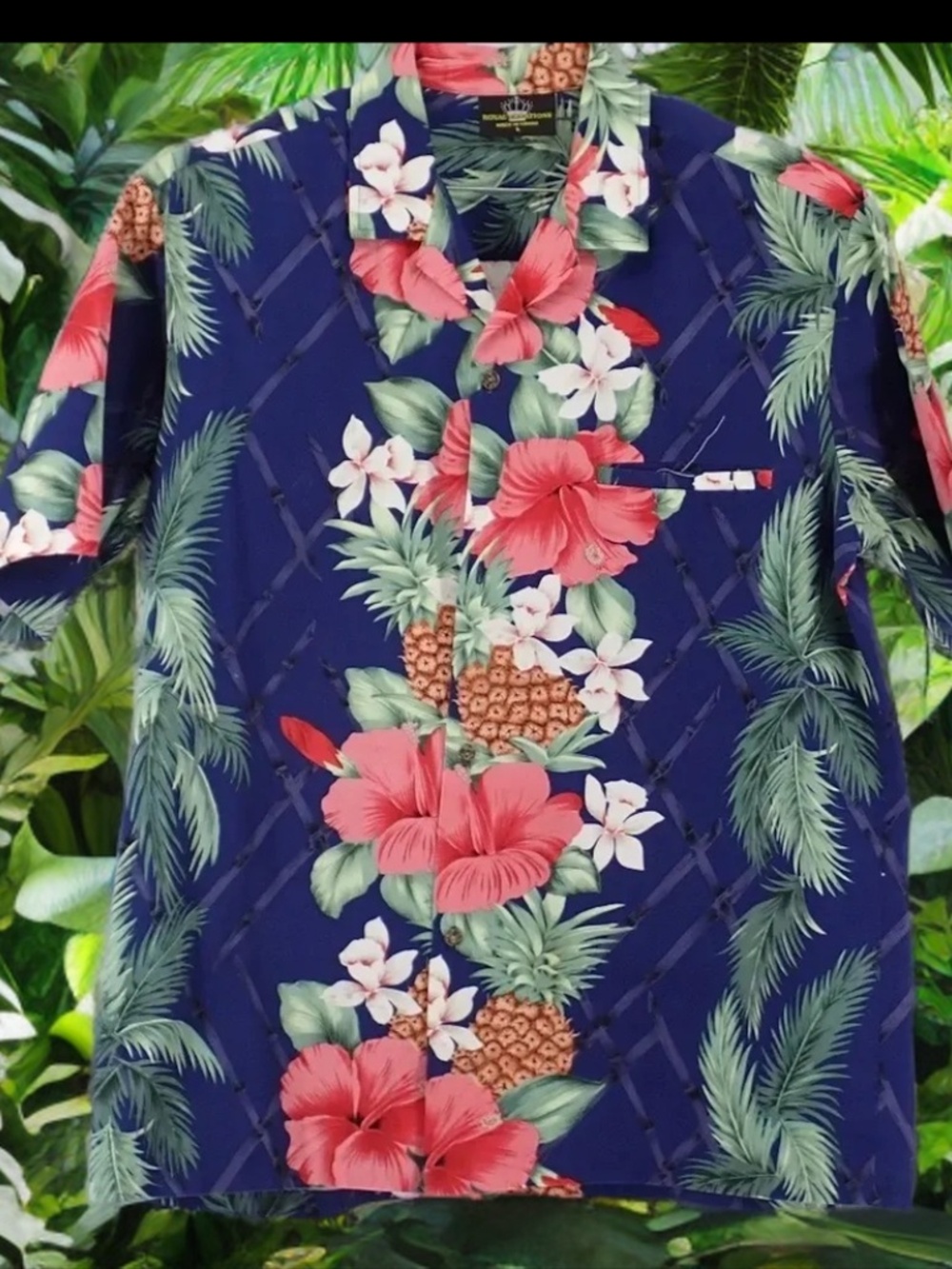 Royal Creations Hawaii Men's Large Aloha Shirt Hibiscus Pineapple Orchid Vintage